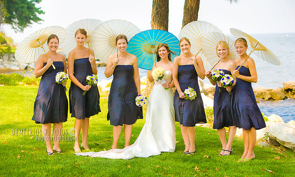 Brides maids with umbrellas