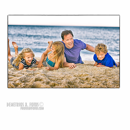 Beach photo of Dad and kids