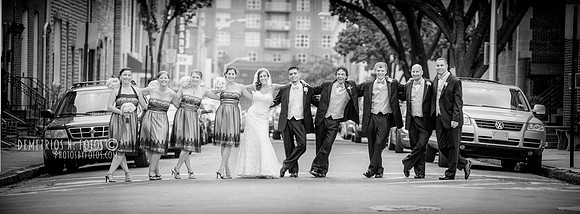 Panorama photo of wedding party